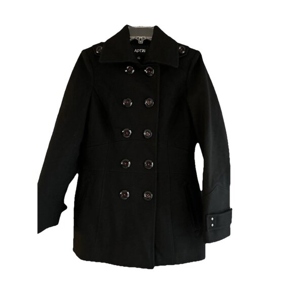APT 9 Women Medium Wool Blend Black Pea Coat Jacket red lining warm winter jacke - Picture 1 of 16